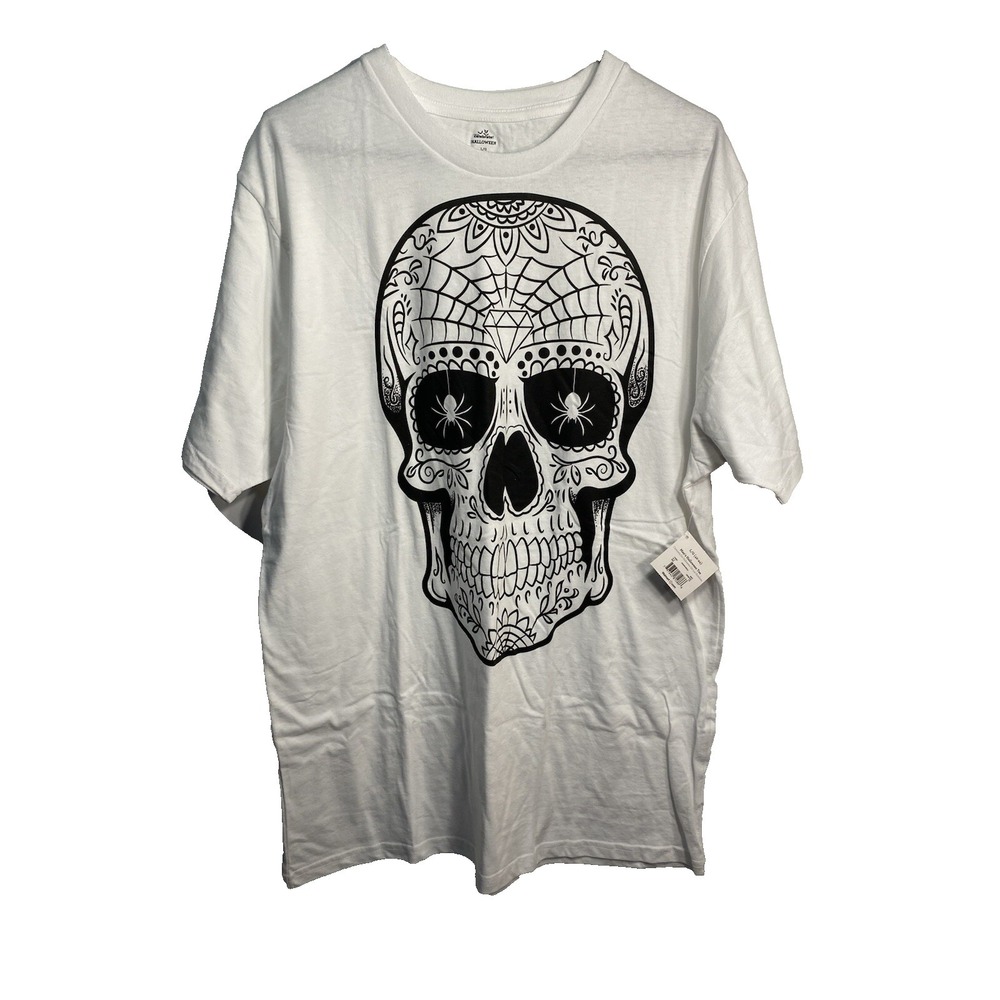 celebrate halloween mens shirt size large 42 44 short sleeve white skull